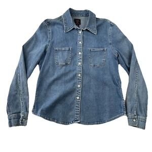 Vintage American Eagle Shirt Womens L Denim Button Up Jean Faded 90s Pockets
